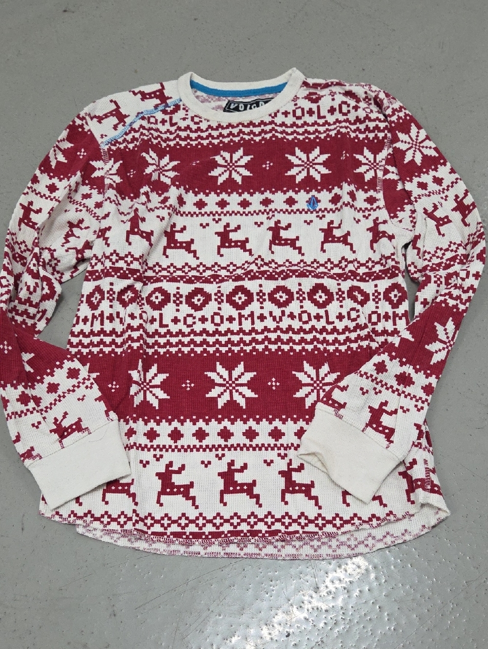 Volcom Red and White Fair Isle Reindeer Crewneck